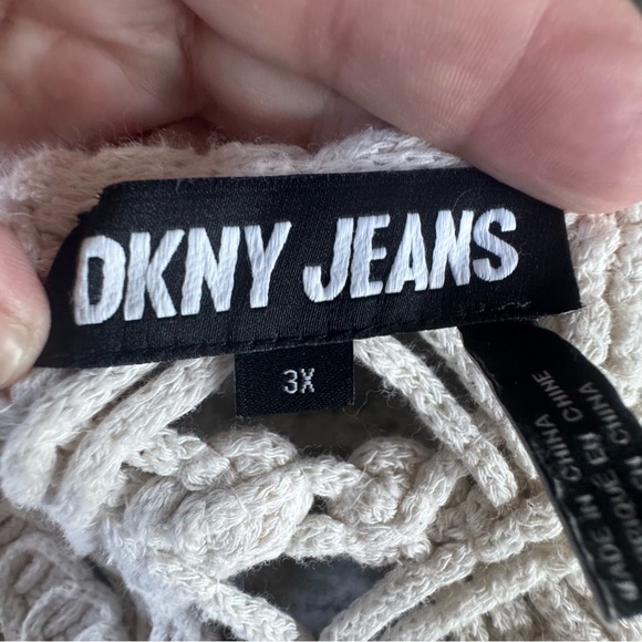 DKNY Jeans Women’s Macramé Knit Top 3X Beige Boho Festival Tank (F1) - Picture 9 of 10